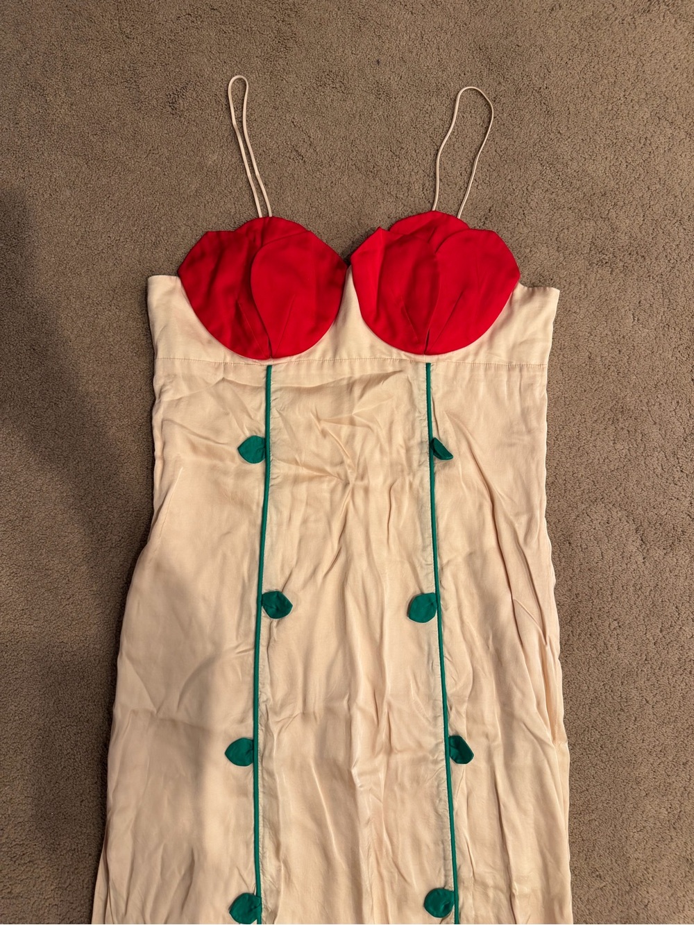 FARM Rio Cream Slip Dress with Red Bust and Green Accents - Picture 15 of 16